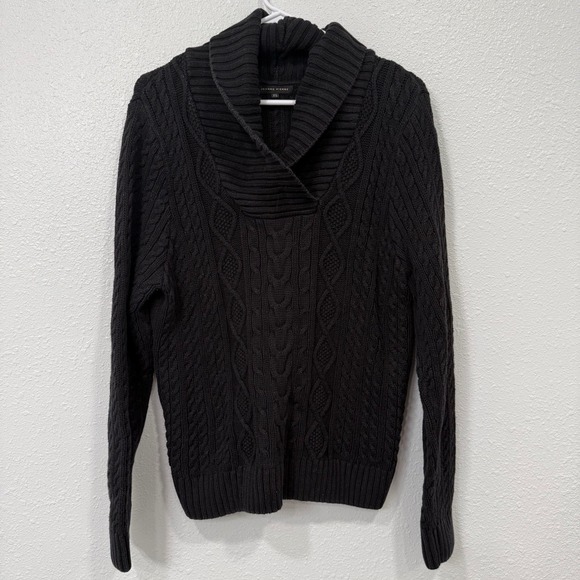 JEANNE PIERRE Sweaters - JEANNE PIERRE Black Cable Knit Shawl Collar Sweater Mens XL Cotton‎